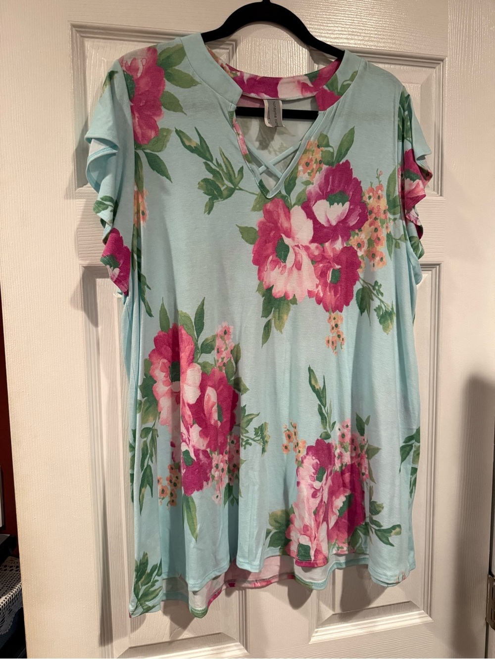 Honeyme Light Blue Tunic with Pink Floral Print